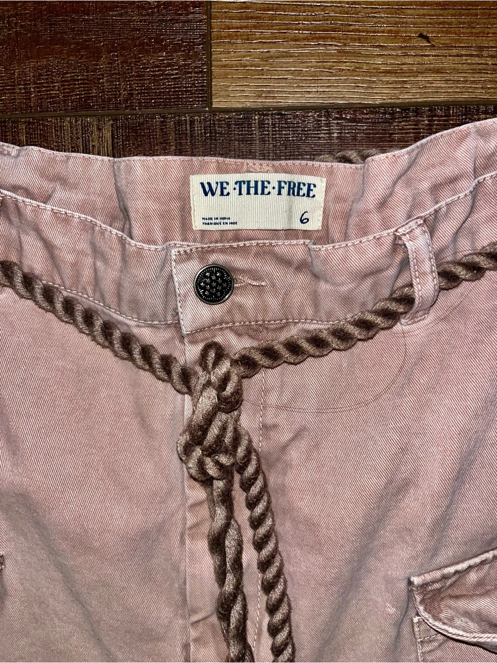 Free People Blush Pink Cropped Cargo Jeans with Braided Belt - Picture 4 of 11